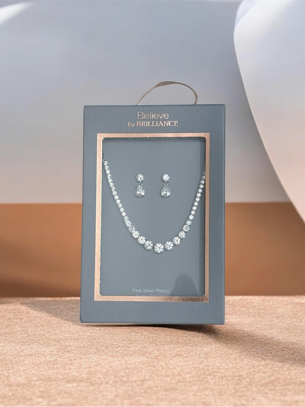 Silver-Plated Clear Cubic Zirconia Necklace & Earring Set